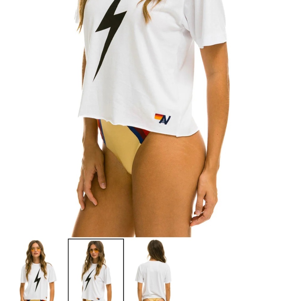 Aviator Nation White Tee with Black Lightning Bolt